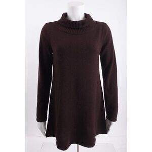 Eileen Fisher Womens Tunic Sweater High Neck XS Merino Wool Deep Wine Color